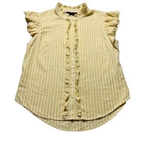 Veronica Beard Tenille Striped Ruffled Top Women's Small Yellow Blouse $268